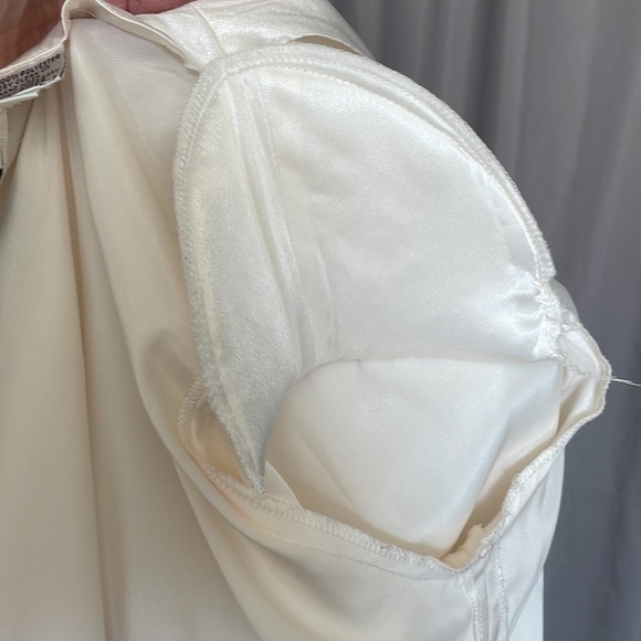 Gorgeously Embroidered Bejeweled Satin Peplum V Wrap Ivory Blouse - 6 - Picture 12 of 15